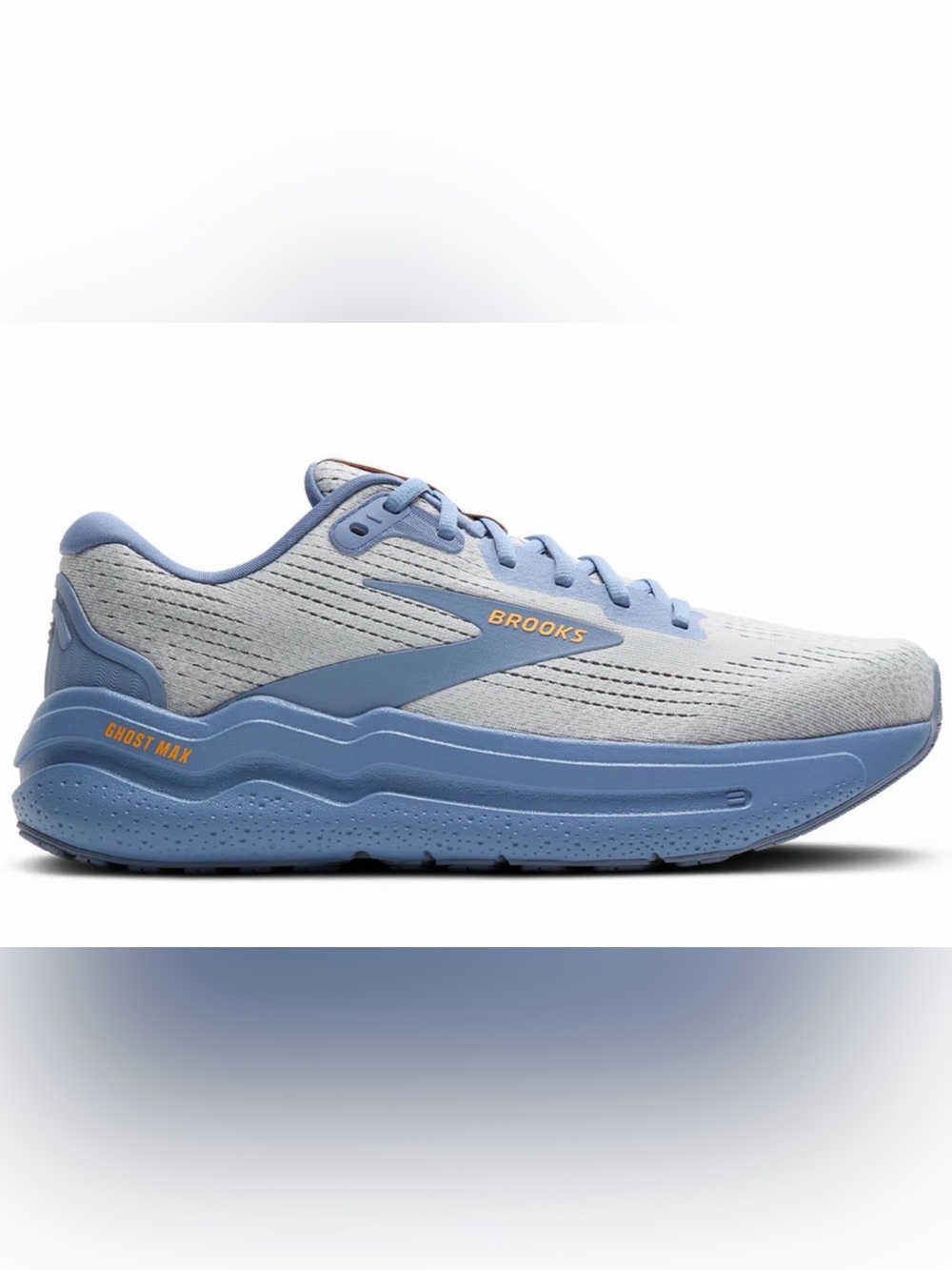 Brooks Ghost Max Light Gray and Blue Running Shoe